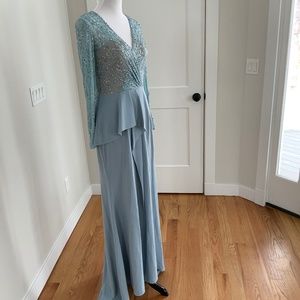 Light blue evening dress.